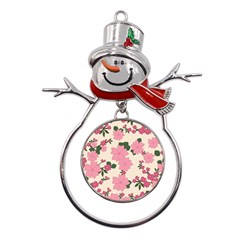 Floral Vintage Flowers Metal Snowman Ornament