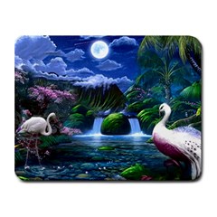 Flamingo Paradise Scenic Bird Fantasy Moon Paradise Waterfall Magical Nature Small Mousepad by Ndabl3x