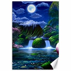 Flamingo Paradise Scenic Bird Fantasy Moon Paradise Waterfall Magical Nature Canvas 12  X 18  by Ndabl3x