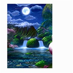 Flamingo Paradise Scenic Bird Fantasy Moon Paradise Waterfall Magical Nature Large Garden Flag (two Sides) by Ndabl3x