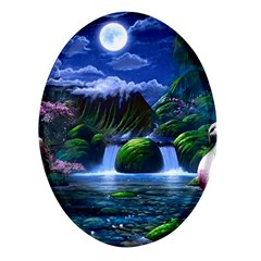 Flamingo Paradise Scenic Bird Fantasy Moon Paradise Waterfall Magical Nature Oval Glass Fridge Magnet (4 Pack) by Ndabl3x