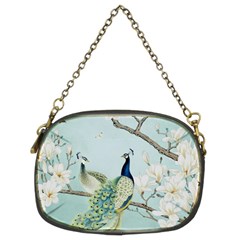 Couple Peacock Bird Spring White Blue Art Magnolia Fantasy Flower Chain Purse (two Sides) by Ndabl3x