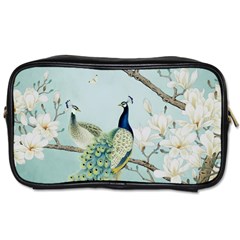 Couple Peacock Bird Spring White Blue Art Magnolia Fantasy Flower Toiletries Bag (one Side) by Ndabl3x