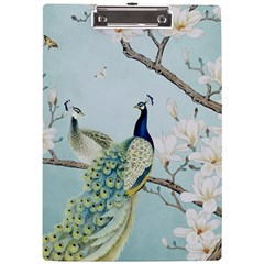 Couple Peacock Bird Spring White Blue Art Magnolia Fantasy Flower A4 Acrylic Clipboard by Ndabl3x