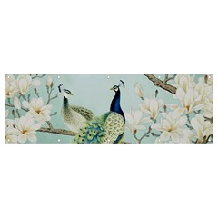 Couple Peacock Bird Spring White Blue Art Magnolia Fantasy Flower Banner And Sign 12  X 4  by Ndabl3x