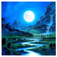 Bright Full Moon Painting Landscapes Scenery Nature Wooden Puzzle Square by Ndabl3x