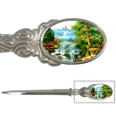 Paradise Forest Painting Bird Deer Waterfalls Letter Opener by Ndabl3x