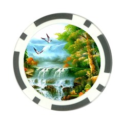 Paradise Forest Painting Bird Deer Waterfalls Poker Chip Card Guard by Ndabl3x