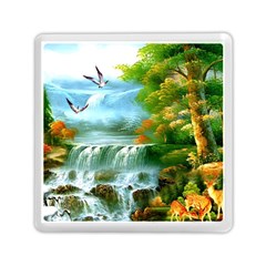 Paradise Forest Painting Bird Deer Waterfalls Memory Card Reader (square) by Ndabl3x