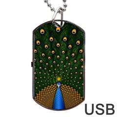 Peacock Feathers Tail Green Beautiful Bird Dog Tag Usb Flash (one Side) by Ndabl3x