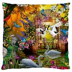 Garden Of Paradise Butterfly Swan Bird Painting Gazebo, Peacock Flower Large Cushion Case (Two Sides) Front