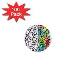 Brain Mind Psychology Idea Drawing Short Overalls 1  Mini Buttons (100 Pack)  by Azkajaya