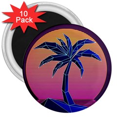 Abstract 3d Art Holiday Island Palm Tree Pink Purple Summer Sunset Water 3  Magnets (10 Pack) 