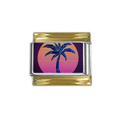Abstract 3d Art Holiday Island Palm Tree Pink Purple Summer Sunset Water Gold Trim Italian Charm (9mm) by Cemarart