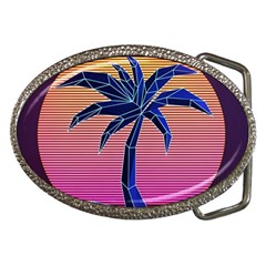 Abstract 3d Art Holiday Island Palm Tree Pink Purple Summer Sunset Water Belt Buckles by Cemarart