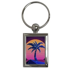 Abstract 3d Art Holiday Island Palm Tree Pink Purple Summer Sunset Water Key Chain (rectangle)