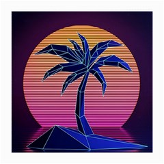 Abstract 3d Art Holiday Island Palm Tree Pink Purple Summer Sunset Water Medium Glasses Cloth (2 Sides)