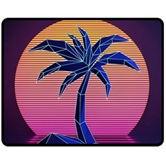 Abstract 3d Art Holiday Island Palm Tree Pink Purple Summer Sunset Water Fleece Blanket (medium)