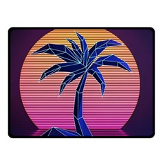 Abstract 3d Art Holiday Island Palm Tree Pink Purple Summer Sunset Water Two Sides Fleece Blanket (small)