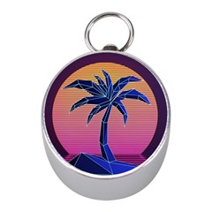 Abstract 3d Art Holiday Island Palm Tree Pink Purple Summer Sunset Water Mini Silver Compasses by Cemarart