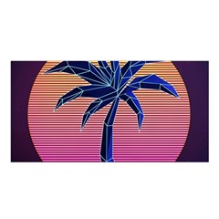 Abstract 3d Art Holiday Island Palm Tree Pink Purple Summer Sunset Water Satin Shawl 45  X 80  by Cemarart