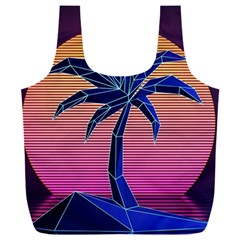 Abstract 3d Art Holiday Island Palm Tree Pink Purple Summer Sunset Water Full Print Recycle Bag (xxl) by Cemarart