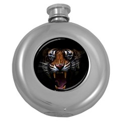 Tiger Angry Nima Face Wild Round Hip Flask (5 Oz) by Cemarart