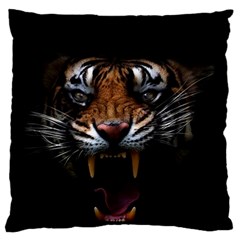 Tiger Angry Nima Face Wild Large Premium Plush Fleece Cushion Case (two Sides) by Cemarart