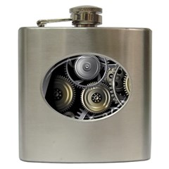 Abstract Style Gears Gold Silver Hip Flask (6 Oz)