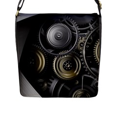 Abstract Style Gears Gold Silver Flap Closure Messenger Bag (l)