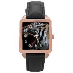 Angry Tiger Roar Rose Gold Leather Watch 