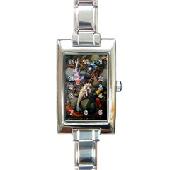 Koi Fish Clown Pool Stone Rectangle Italian Charm Watch