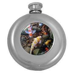 Koi Fish Clown Pool Stone Round Hip Flask (5 Oz)