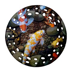 Koi Fish Clown Pool Stone Round Filigree Ornament (two Sides)