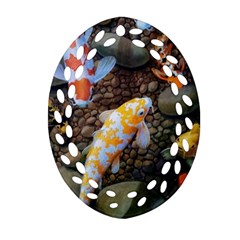 Koi Fish Clown Pool Stone Oval Filigree Ornament (two Sides)