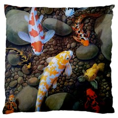 Koi Fish Clown Pool Stone Standard Premium Plush Fleece Cushion Case (one Side) by Cemarart