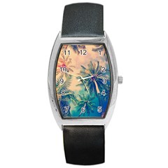 Palm Trees Beauty Nature Clouds Summer Barrel Style Metal Watch