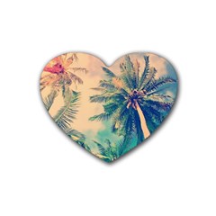 Palm Trees Beauty Nature Clouds Summer Rubber Coaster (heart)