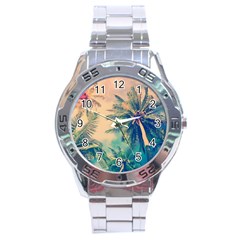 Palm Trees Beauty Nature Clouds Summer Stainless Steel Analogue Watch