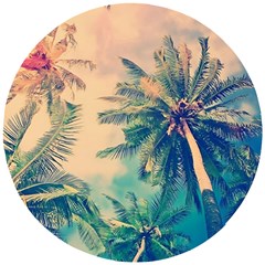 Palm Trees Beauty Nature Clouds Summer Wooden Puzzle Round by Cemarart