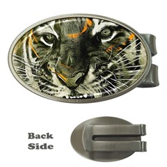 Angry Tiger Animal Broken Glasses Money Clips (oval) 