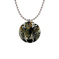 Angry Tiger Animal Broken Glasses 1  Button Necklace by Cemarart