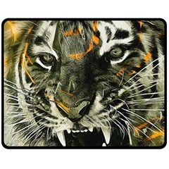 Angry Tiger Animal Broken Glasses Two Sides Fleece Blanket (medium)