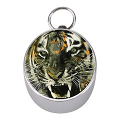 Angry Tiger Animal Broken Glasses Mini Silver Compasses