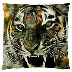 Angry Tiger Animal Broken Glasses Large Premium Plush Fleece Cushion Case (one Side)