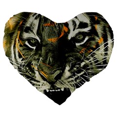 Angry Tiger Animal Broken Glasses Large 19  Premium Flano Heart Shape Cushions