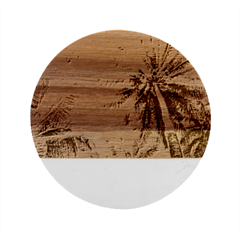 Palm Trees Beauty Nature Clouds Summer Marble Wood Coaster (round) by Cemarart