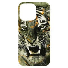 Angry Tiger Animal Broken Glasses Iphone 14 Pro Max Black Uv Print Case by Cemarart