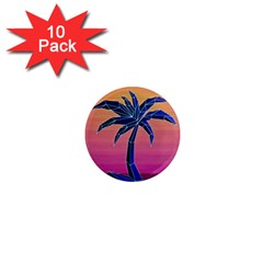 Abstract 3d Art Holiday Island Palm Tree Pink Purple Summer Sunset Water 1  Mini Magnet (10 Pack) 