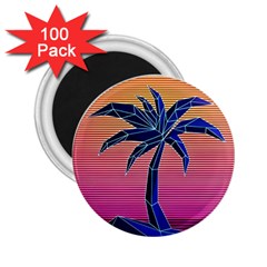 Abstract 3d Art Holiday Island Palm Tree Pink Purple Summer Sunset Water 2 25  Magnets (100 Pack) 